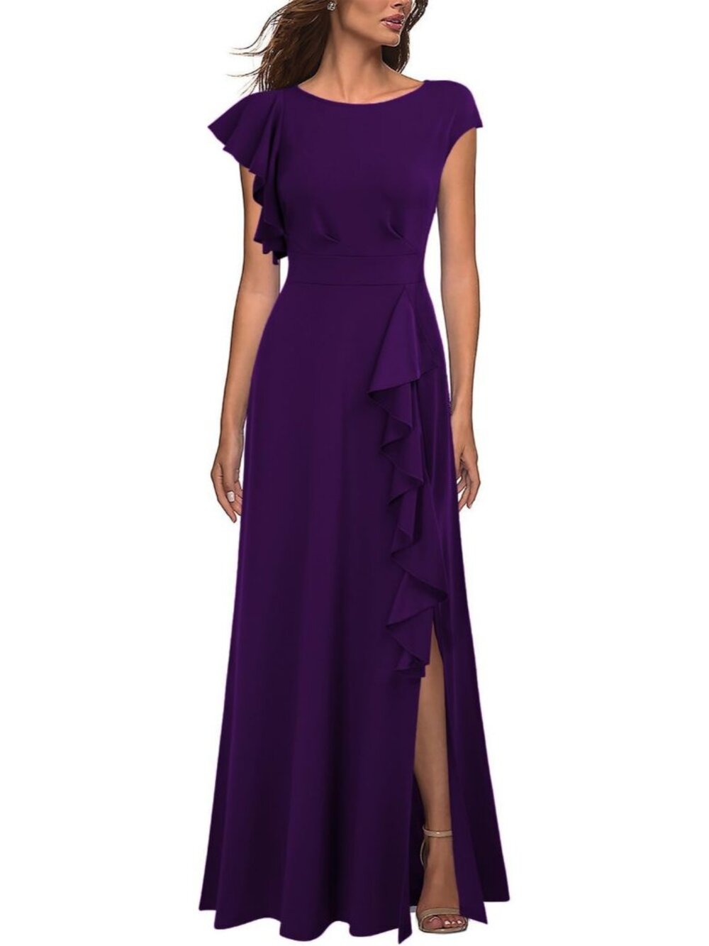 Women's Purple Fashion Maxi A-Line Long Sexy Split Cocktail Party Formal Dresses